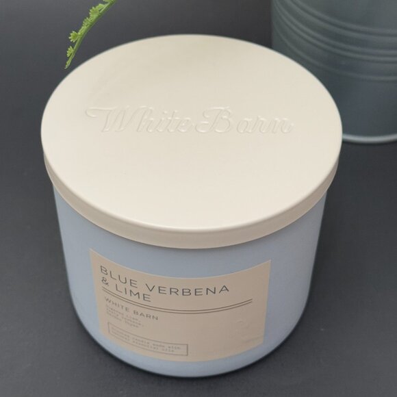 BBW Blue Verbena & Lime White Barn Bath & Body Works 3 Wick Candle - Picture 4 of 10
